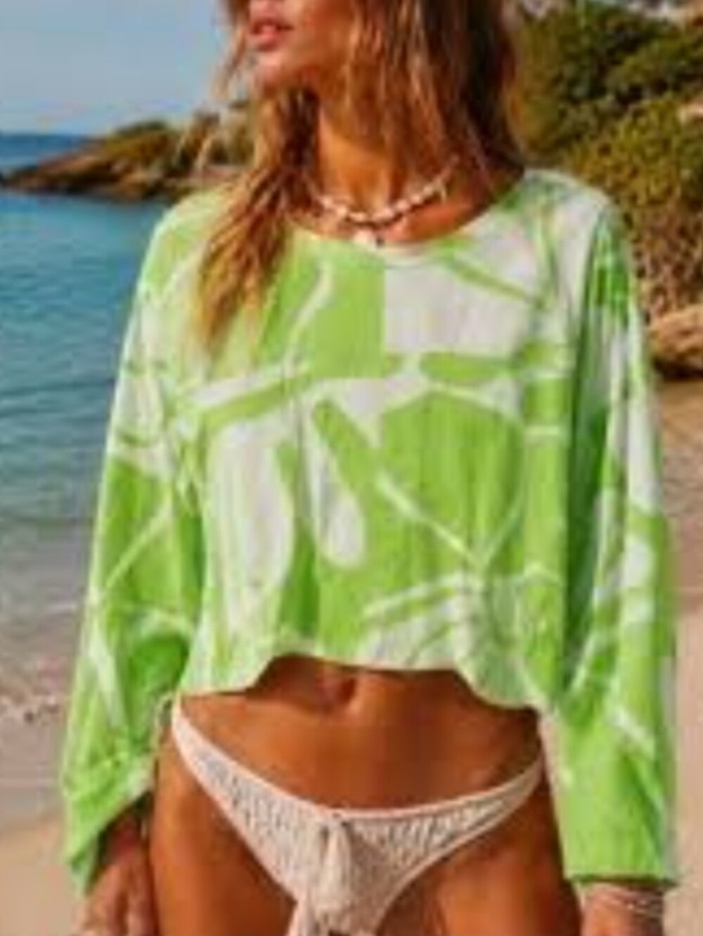 FREE PEOPLE MOVEMENT right on run green and white long sleeve tee sz L